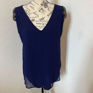 Yoana Baraschi Embellished‎ Top Sheer Silk Blouse Shoulder Padded M